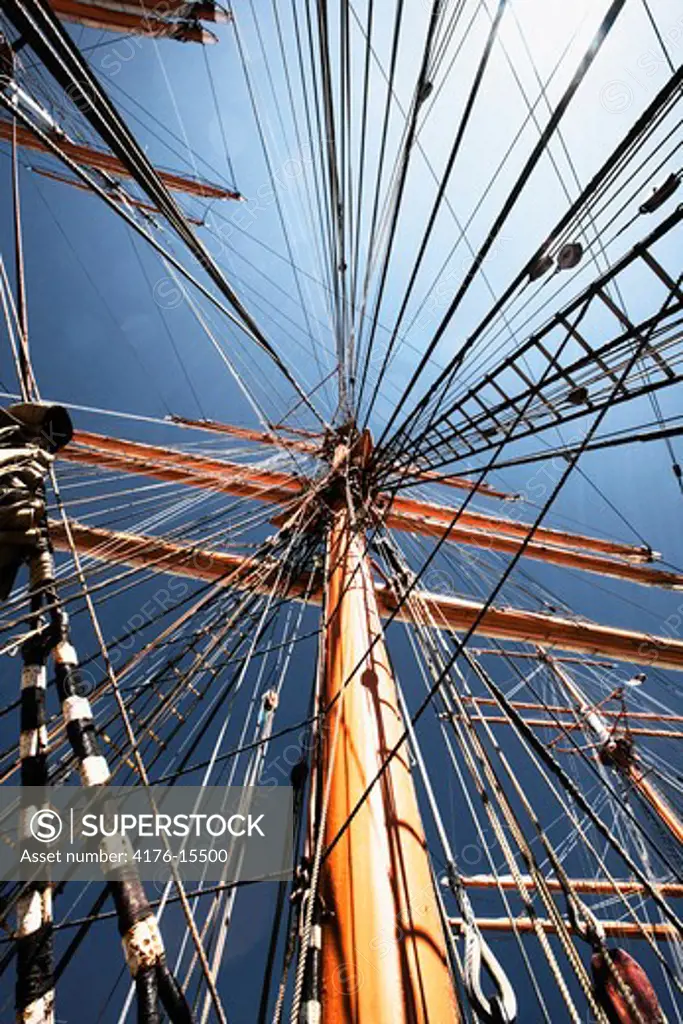 Strings and ropes on a big mast