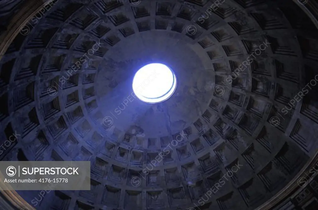 Italy Lazio Rome ceiling of the Pantheon Pantheons oculus view from below