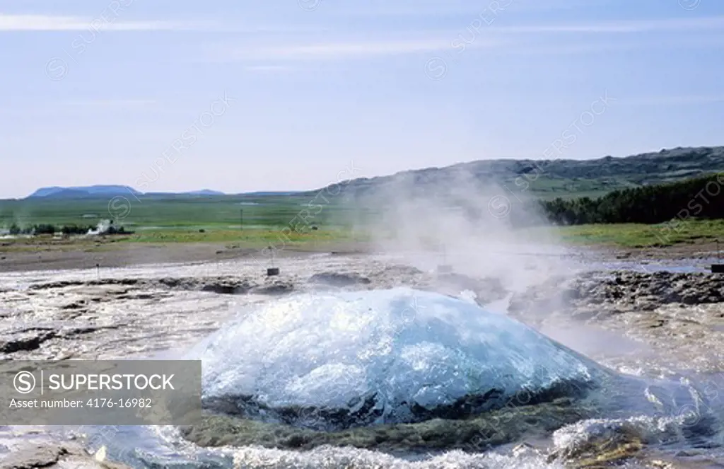 Hot water overflown through geyser