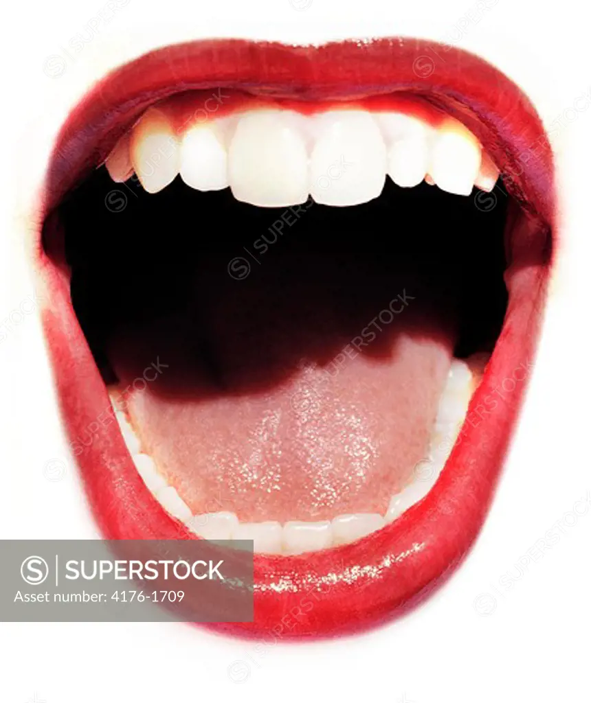 A screaming woman's mouth