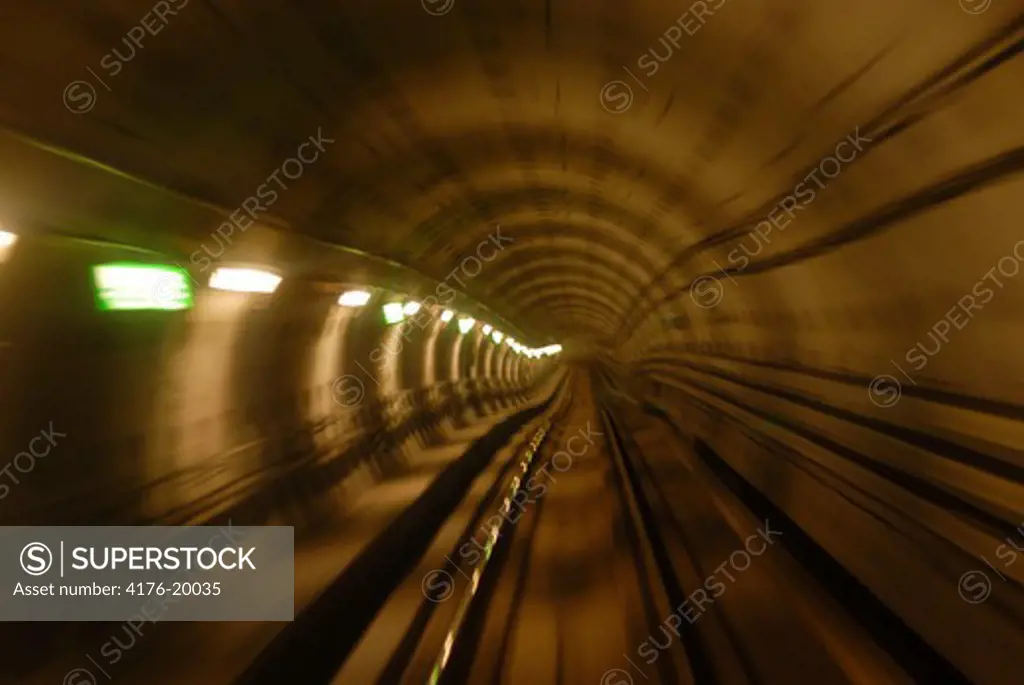 Denmark, Copenhagen - Metro tunnel lit up