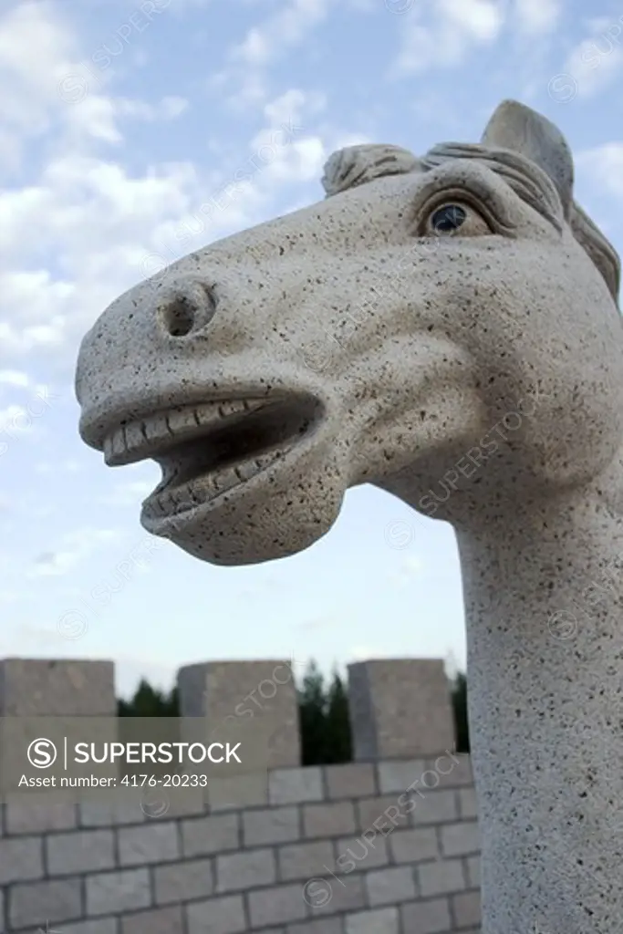 Close-up of a horse's statue
