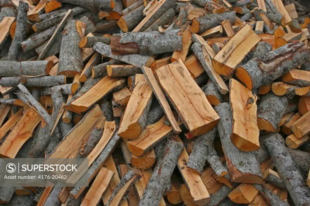 Pile of chopped wooden logs