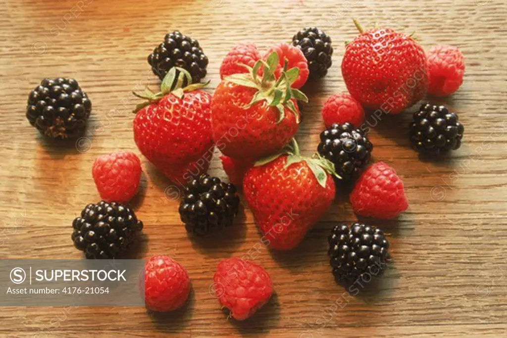 Raspberries, strawberries and blackberries