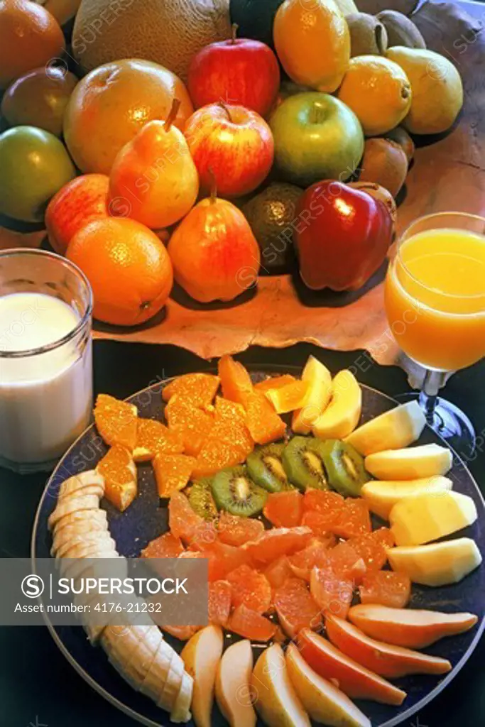 Variety of fruits and health foods for breakfast