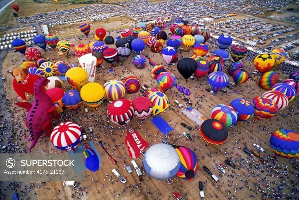 Overview of liftoff at Albuquerque balloon festival in New Mexico
