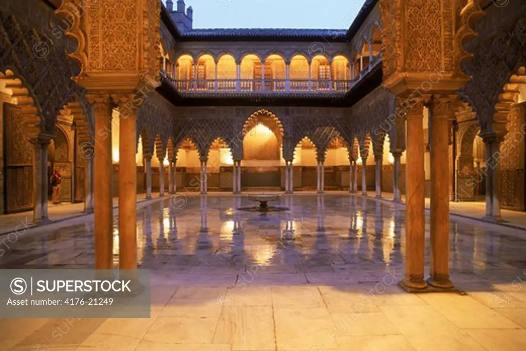 Almohad-Gothic style rooms and courtyards of Alcazar Palace in Seville