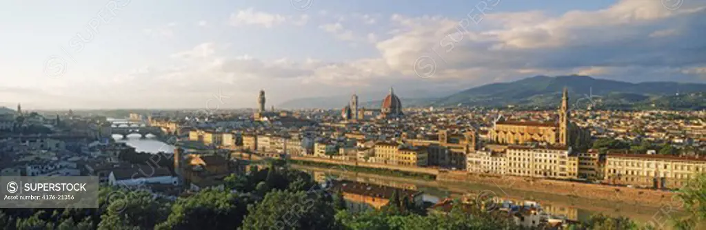 Panoramic overview of  Florence from Piazalle Michelangelo at sunset