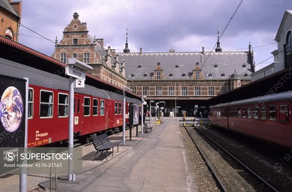 Trains at a railroad station, Helsingor, Denmark