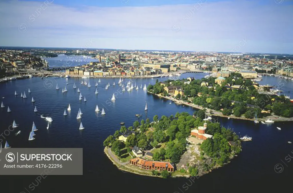 High angle view of sailboats in the sea, Stockholm, Sweden