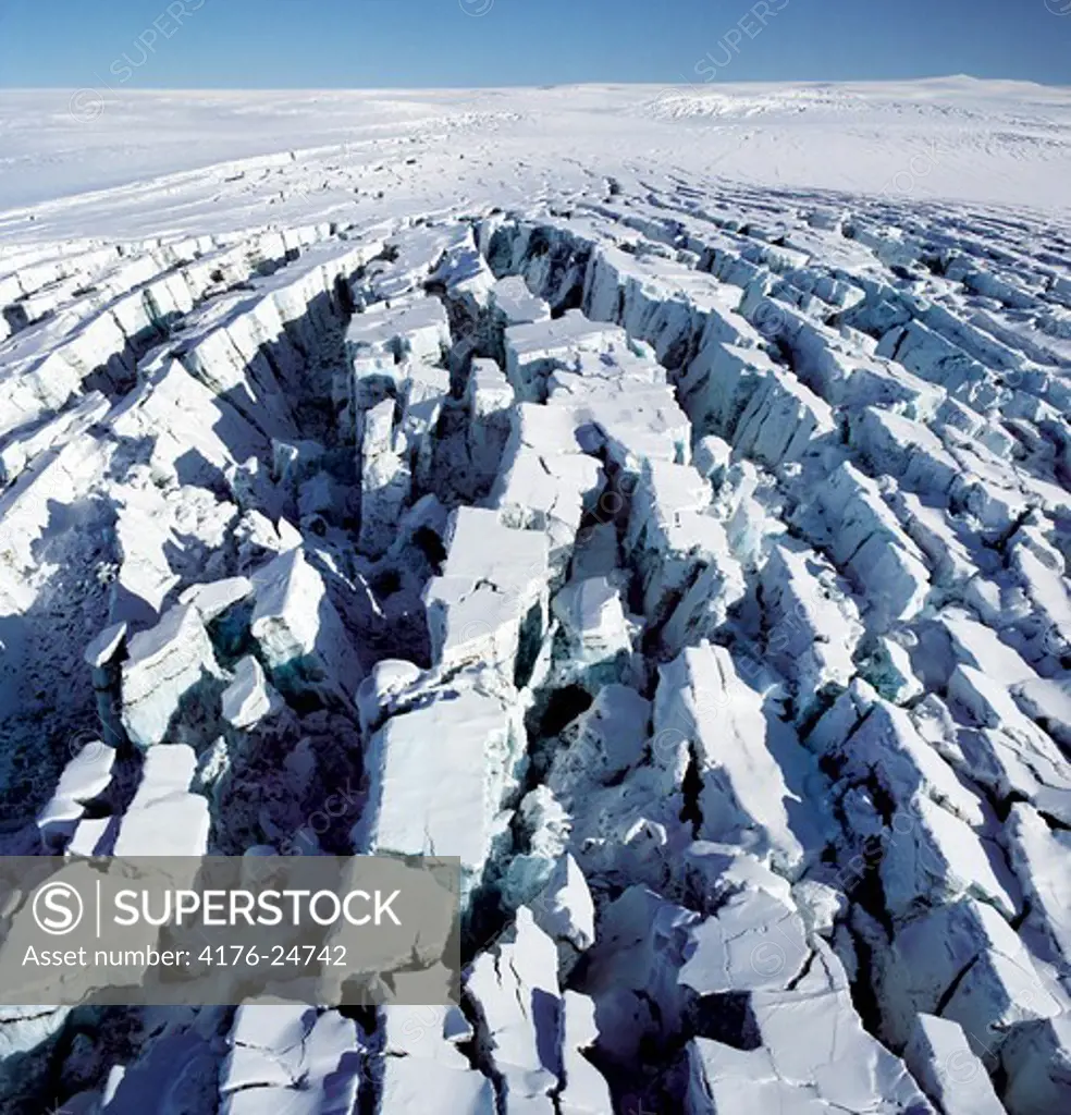Iceland - High angle view of crevasses in glacier