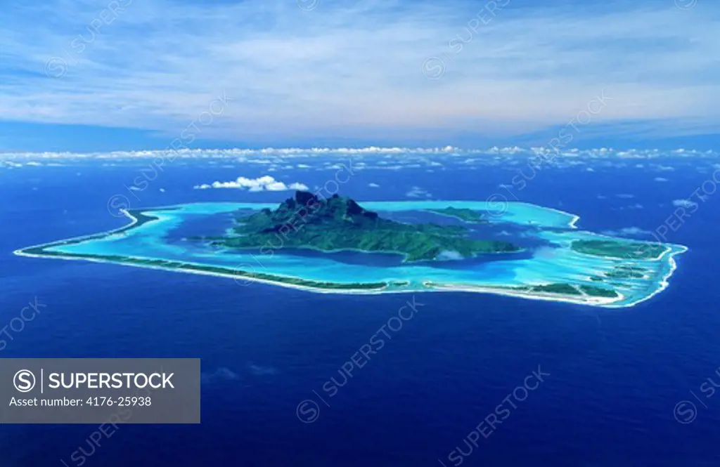 Aerial view of Bora Bora Island in French Polynesia in South Pacific