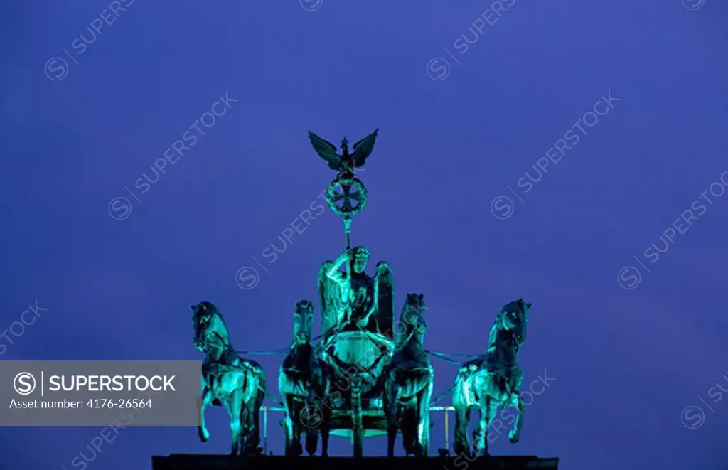 Germany, Berlin - Low angle view of a statue, Quadriga Statue, Brandenburg Gate