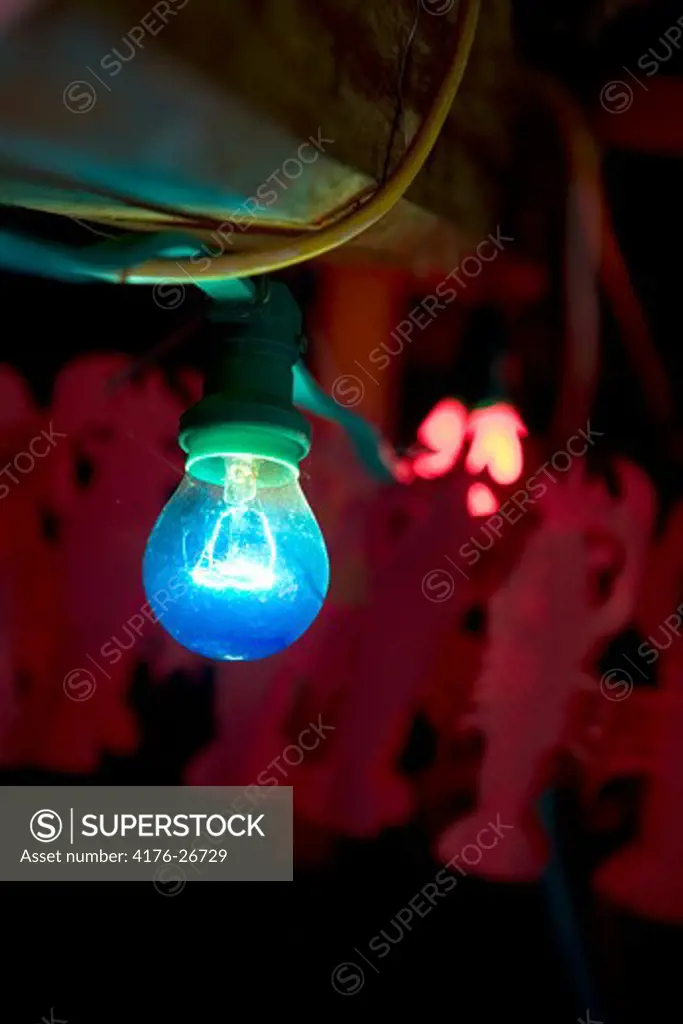 Close-up of a blue light bulb