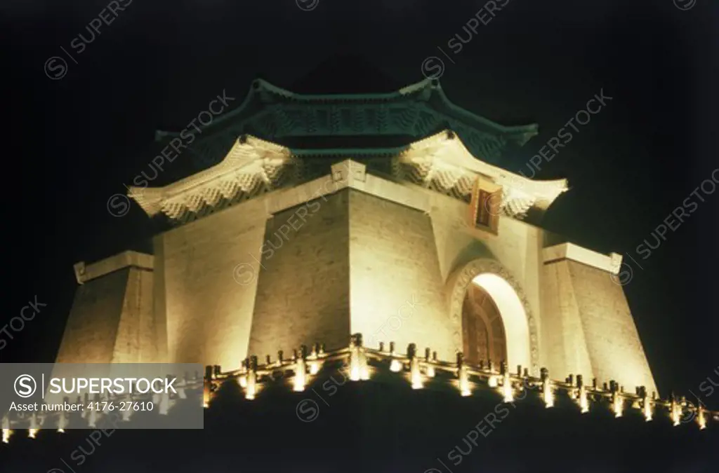 Chiang Kai-shek Memorial at night in Taipei Taiwan