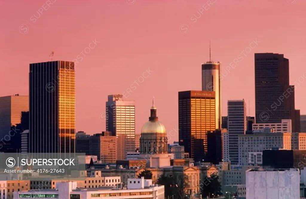 Atlanta city skyline in sunrise light
