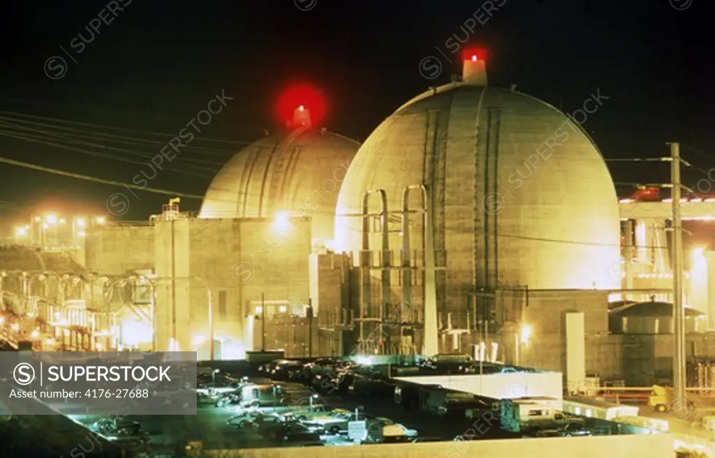 Nuclear power plant at San Onofre, California at night