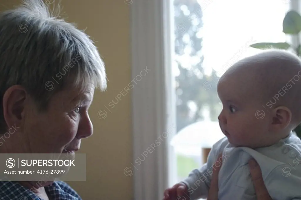 A grandmother meets her grandchild for the first time, Kalmar, Sweden.