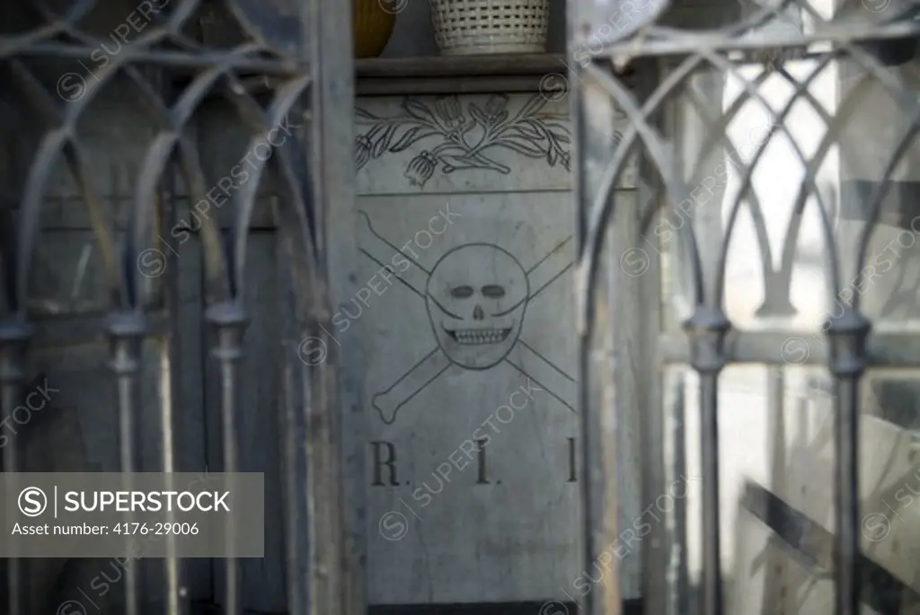 The image of a skull at Recoleta cemetery, Buenos Aires Argentina
