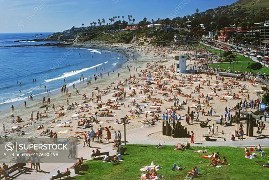 Summer crowd at Laguna Beach in Southern California
