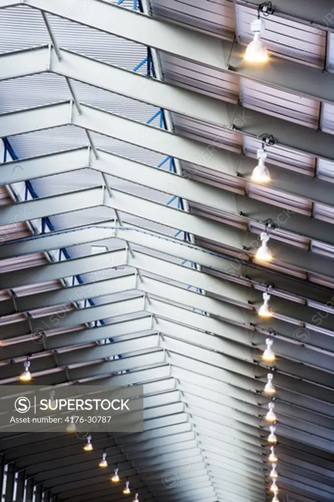 Low angle view of the ceiling of a factory, Iceland