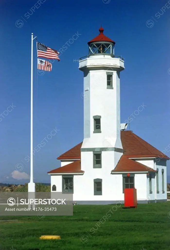 Point Wilson Lighthouse in Fort Worden State Park near Port Townsend, Washington USA
