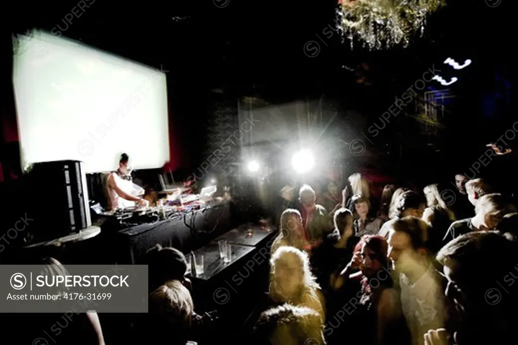 Young crowd dancing at club KRAFT, nightclub, Gothenburg (Goteborg), Sweden.