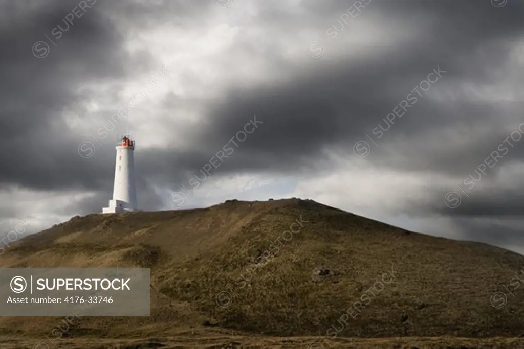 Lighthouse on a hill, Reykjanes peninsula, Iceland