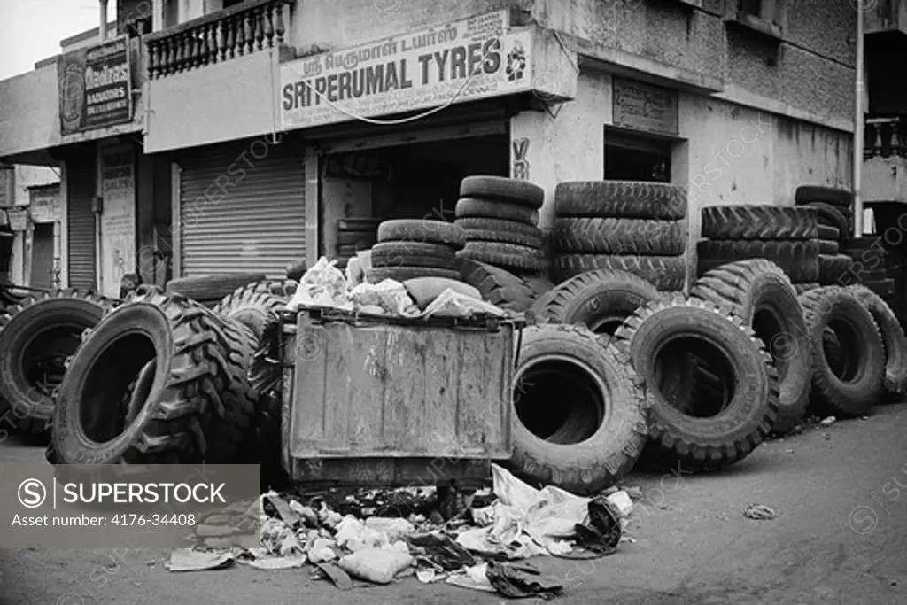 A hillock with old tyres, Chennai, India