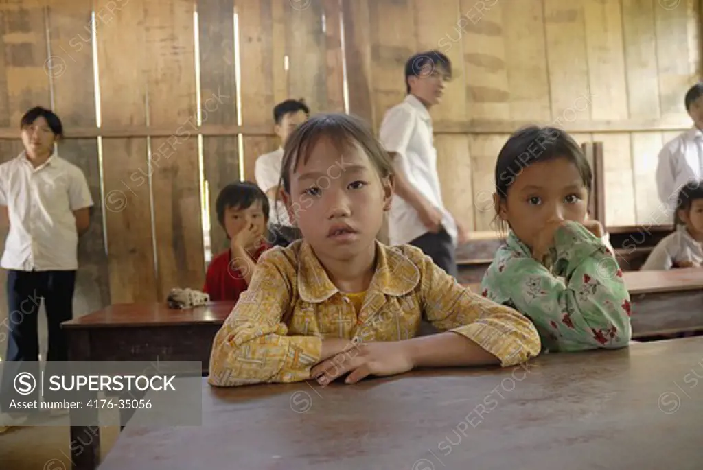 Hmong chidren at school in village near chinese border, Vietnam 2008