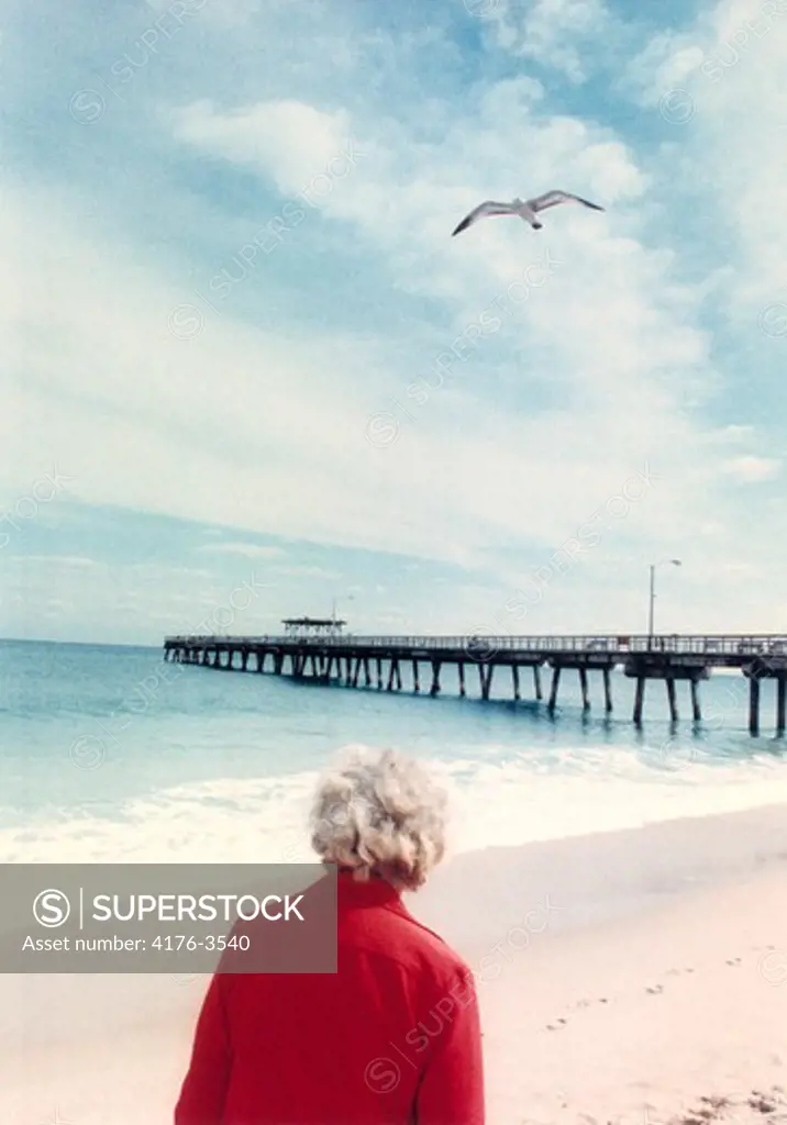 An elderly woman by the seaside in Florida, USA