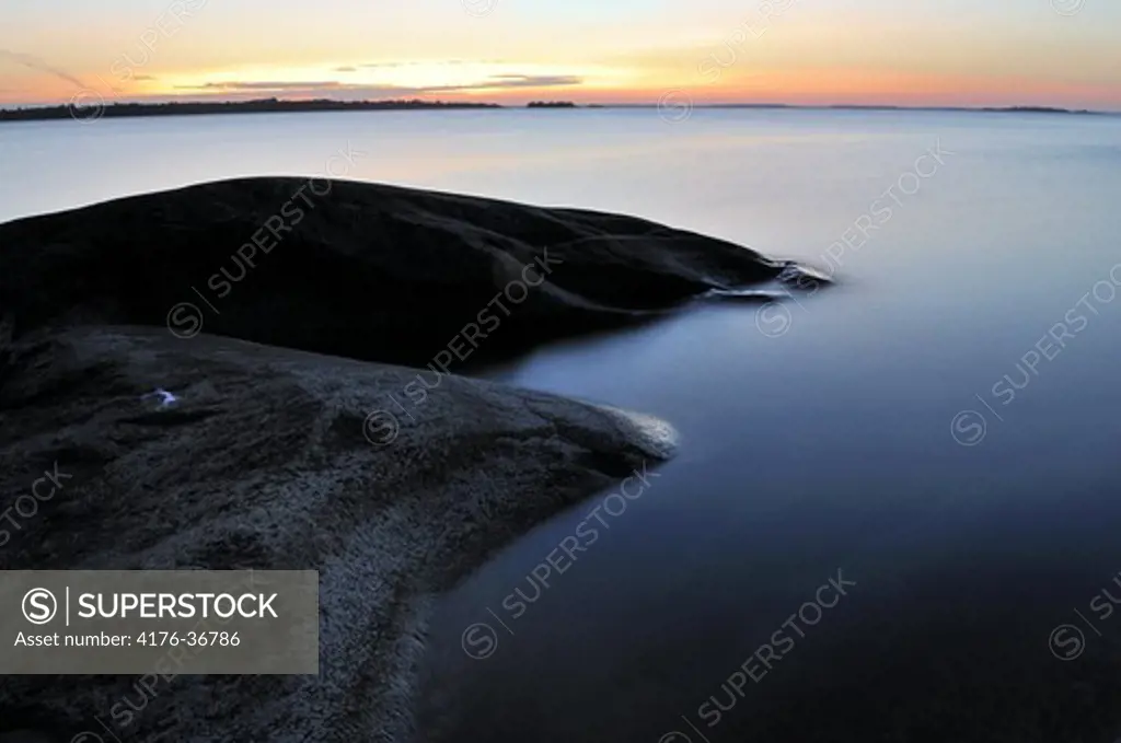 Sunset over Sundskar (Sundskar) in the Stockholm Archipelago. Sweden