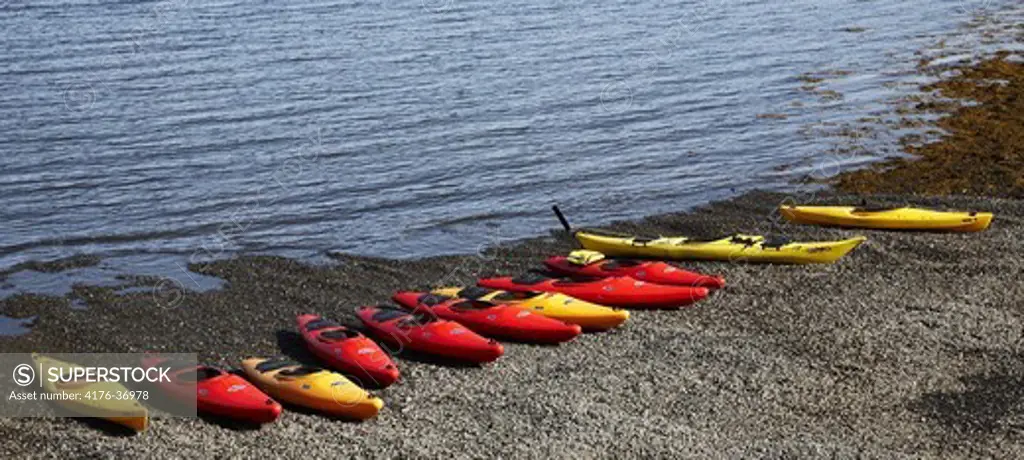 Colorful kayaks in Iceland