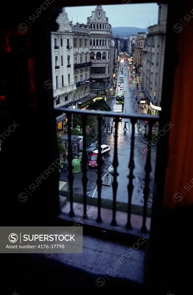 View from a balcony of a city street, Spain