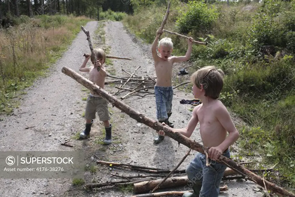 Boys playing with sticks, Sweden
