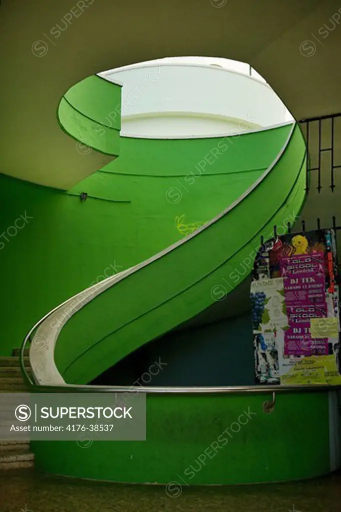 Stairway on buss station shaped like the number 2