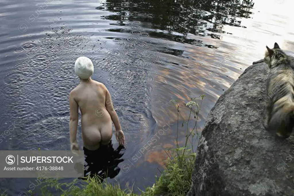 High angle view of a naked woman in a creek Hagbyan Kalmar