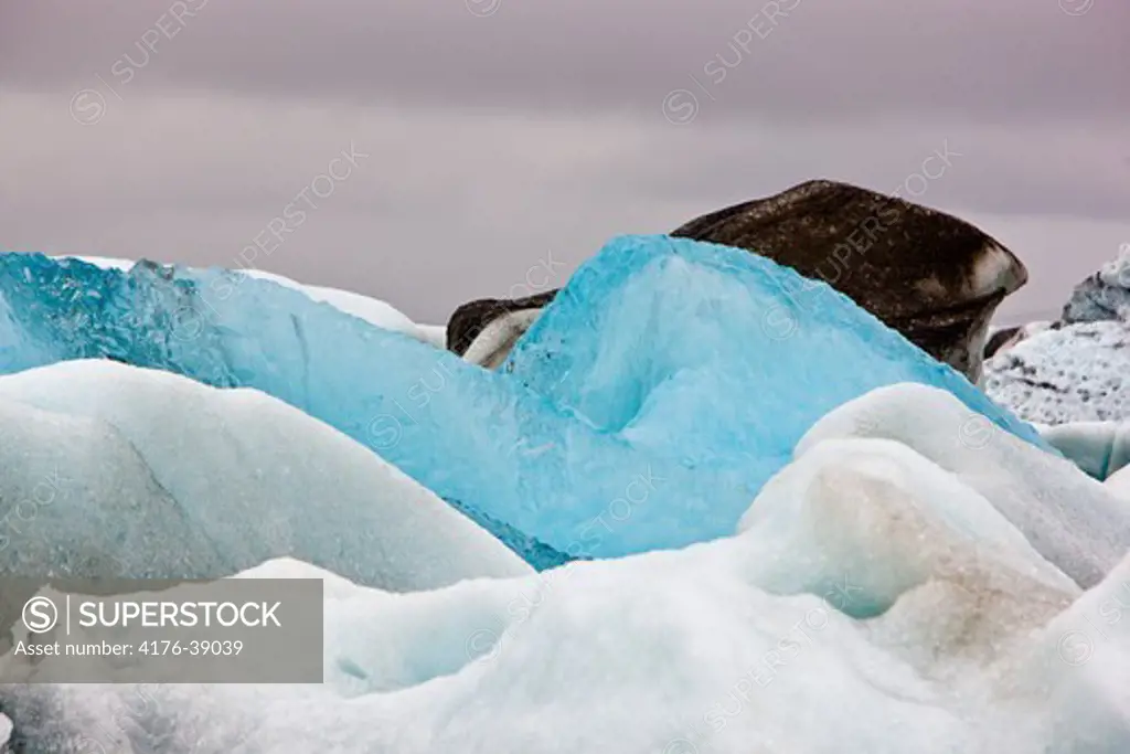 Variety of glacial ice, Jokulsarlon, Iceland.