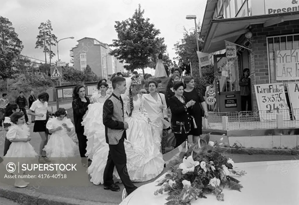Hannas wedding party leaving Rinkeby for the church 1998