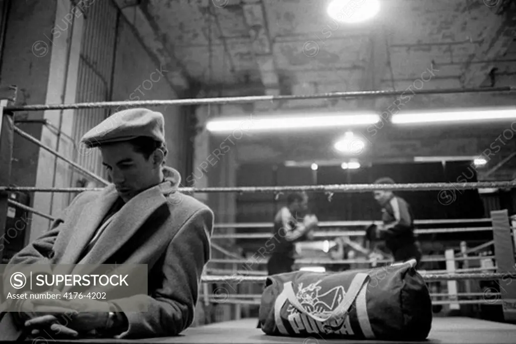 Pondering elegant Man, Gleason Gym boxing club, New York, USA