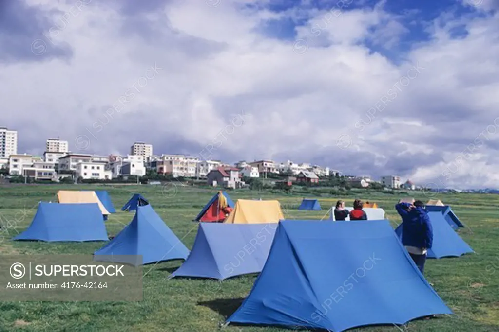 Tents at a campingplace in Reykjavik