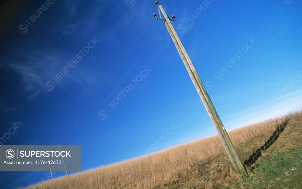Wooden pylons in Brorfelde situated in rural North West Zealand, Denmark.