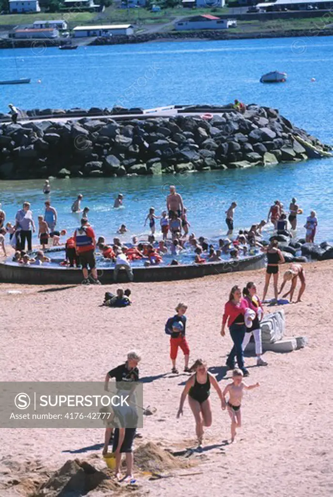 People Sunbathing on Nautholsvik Beach, Reykjavik