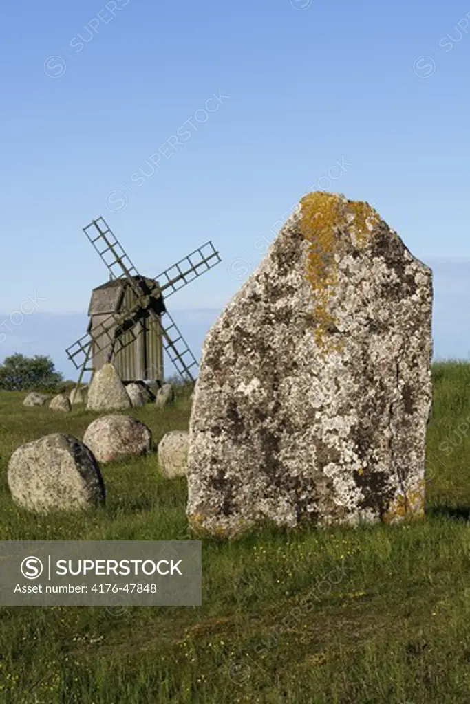 Windmill and big rock, Oland, Sweden