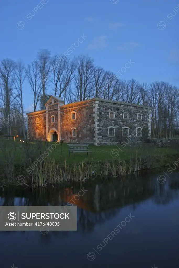Architectural building at the bank of a river