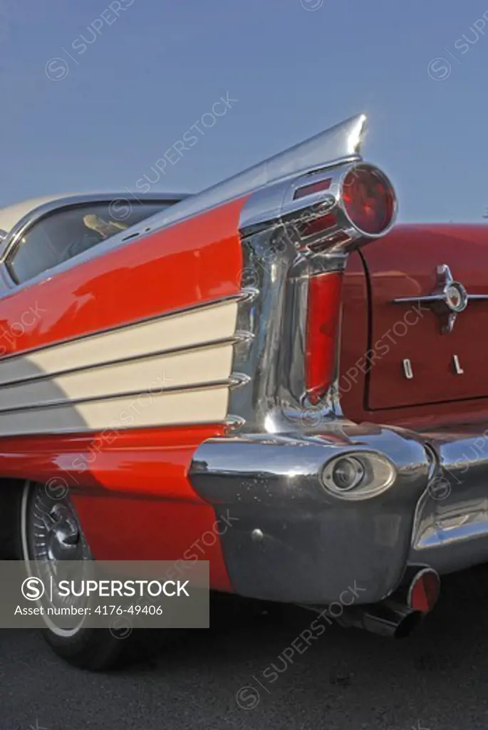 Closeup of a red oldtimer car