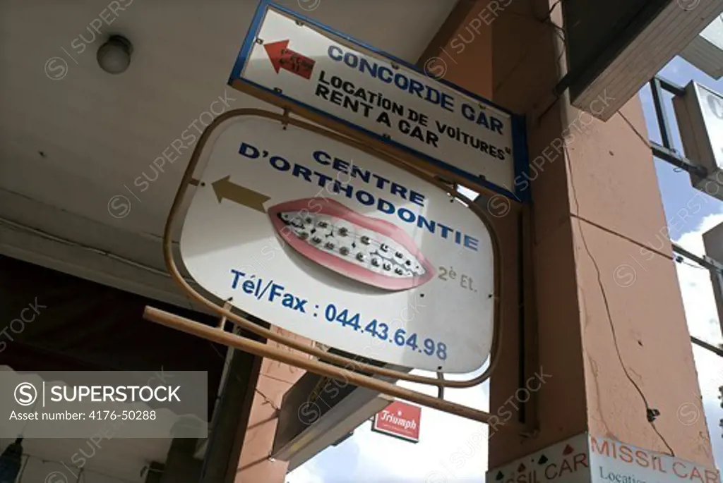 Sign advertising Orthodontist.  Gueliz area of Marrakech.  Marrakech.  Morocco/Marocko.