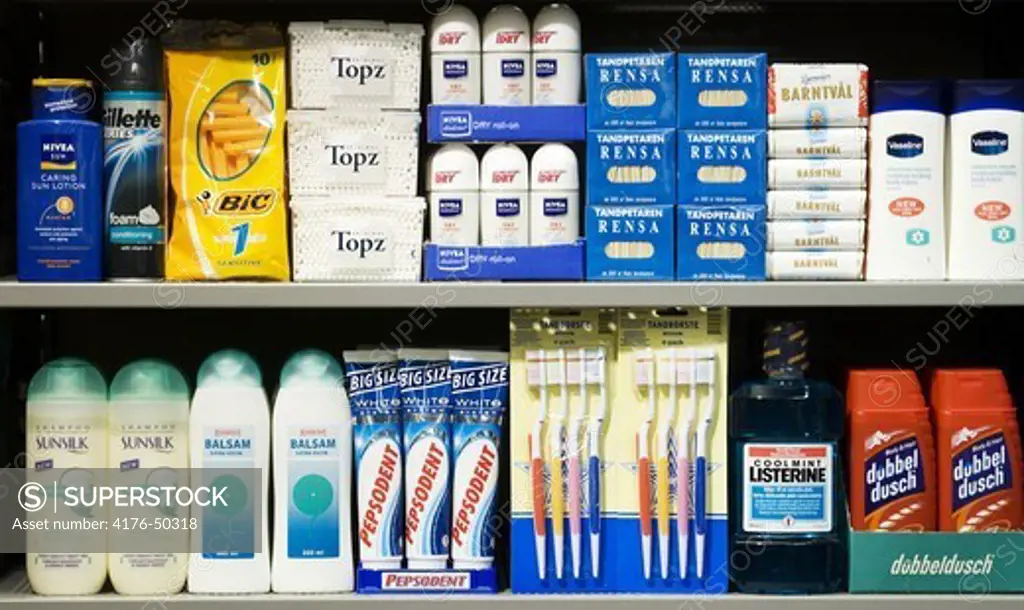 Soap,shampoo,toothbrush in a store.