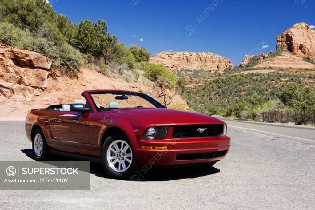 A Ford Mustang convertible in Sedona,Arizona.USA