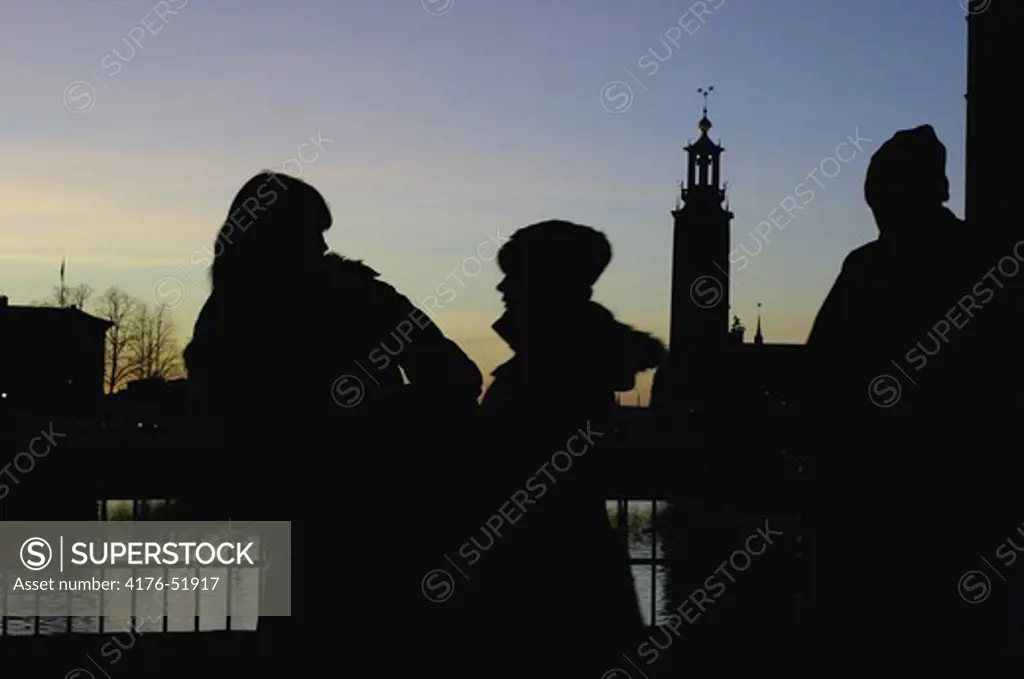 People in silouette, Riksbron, Stockholm, Sweden, 2